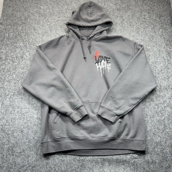 Popular Poison Other - Popular Poison Love Hate Hoodie Unisex XL‎ Gray Graphic Print Sweatshirt